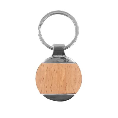 (LL-29) Llavero Metal Madera Redondo