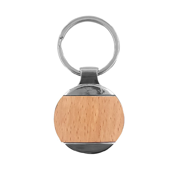 (LL-29) Llavero Metal Madera Redondo