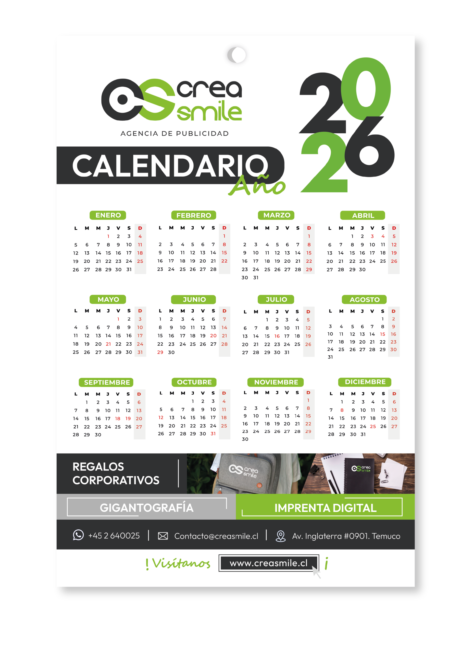 Calendario Pared Sencillo